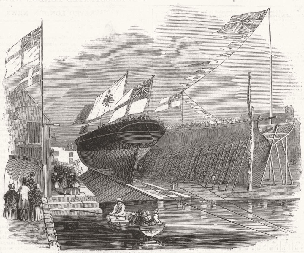 ISLE OF WIGHT. Launch of Russian Emperor's yacht at East Cowes 1846 old print